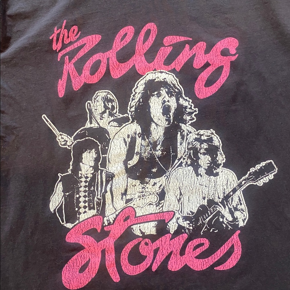 H&M ‘ROLLING STONES’ Black & Pink Graphic crew neck cotton T-Shirt Size Small - Picture 2 of 11